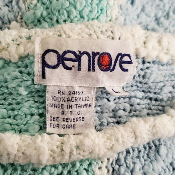 Vintage Striped Popcorn Sweater L Pastel Blue Pink Green Dolman Sleeve Grannie - Picture 5 of 6